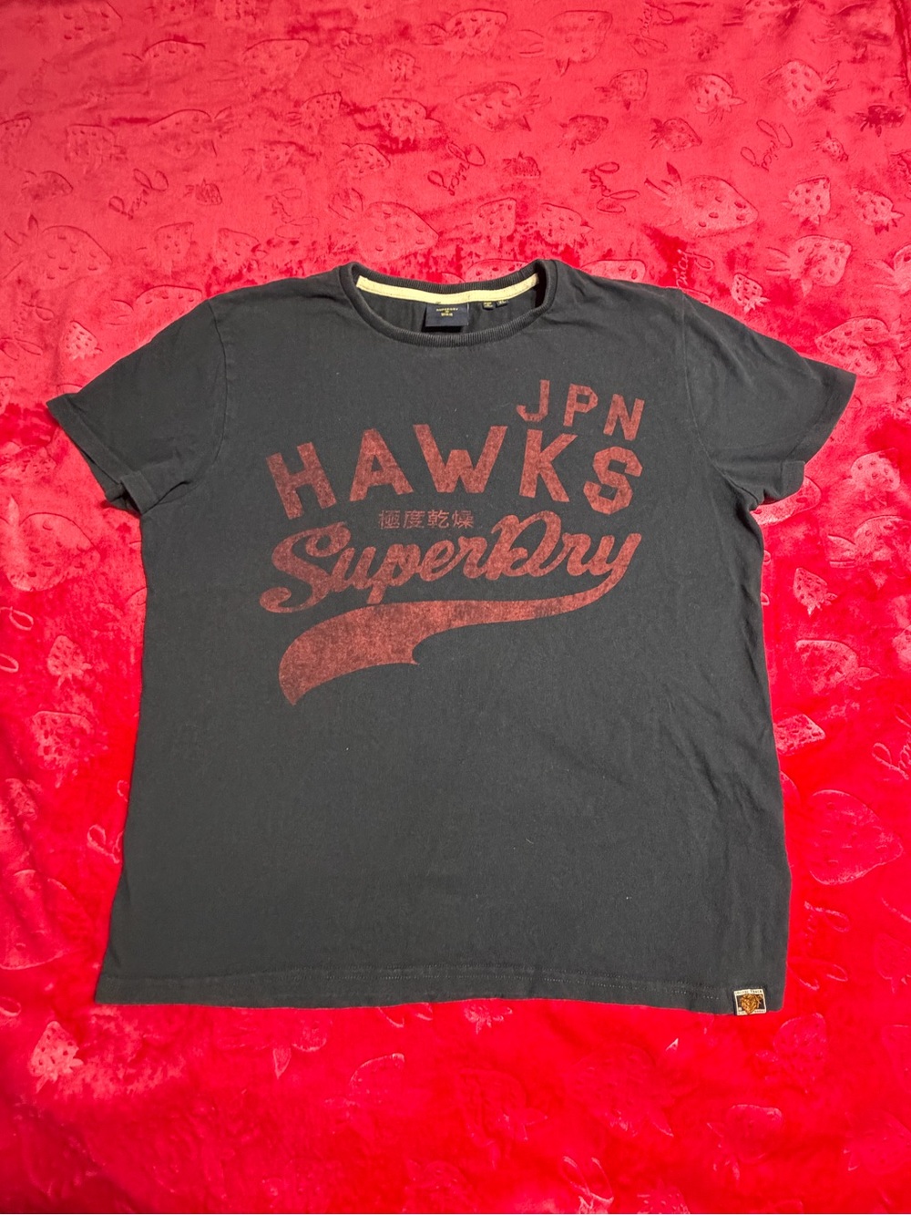 Superdry Black T-Shirt with Red Graphic Hawks Logo